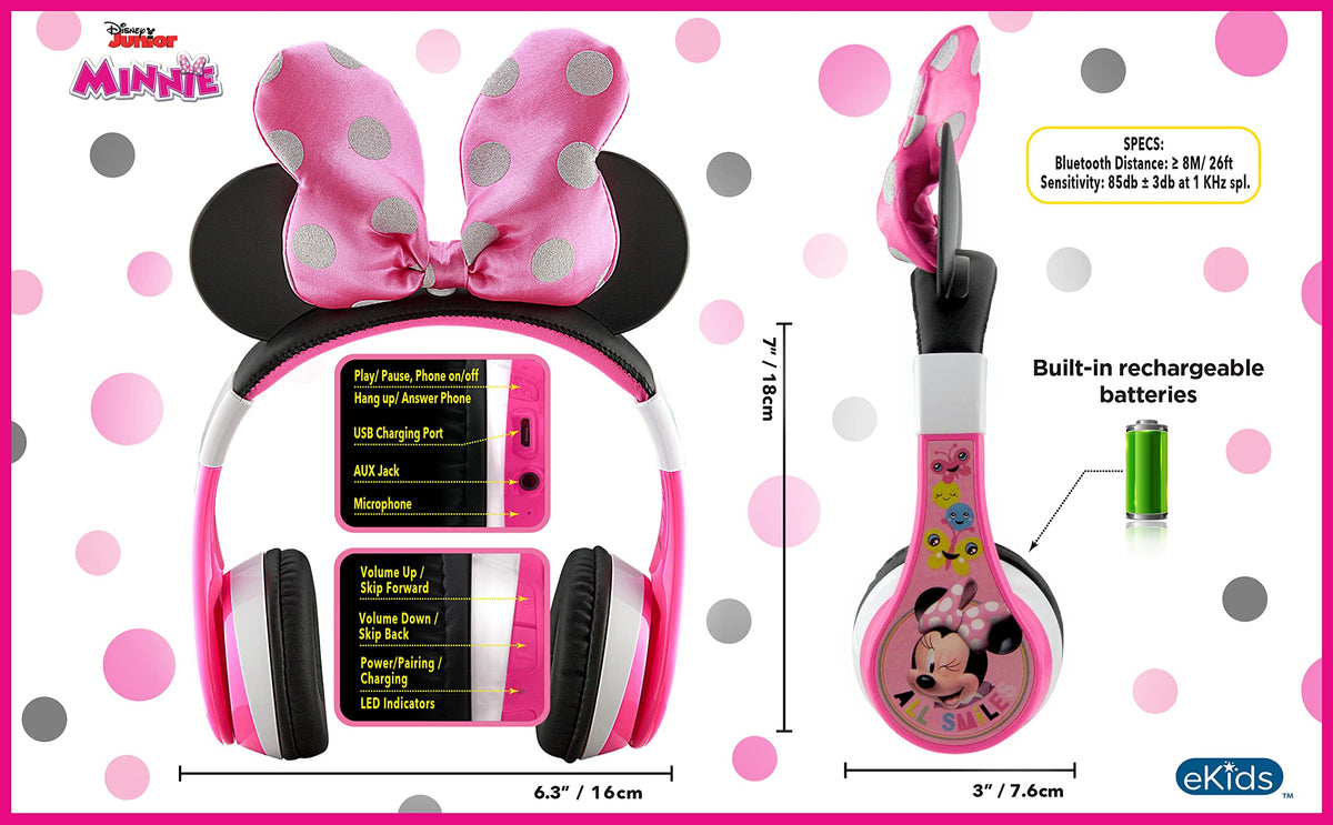 eKids Minnie Mouse built-in microphone detail for calls and online lessons