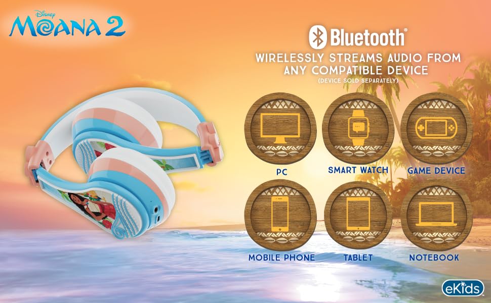eKids Moana charging port and USB cable for fast recharging convenience