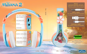 eKids Moana connected with 3.5mm cable for battery-free wired listening
