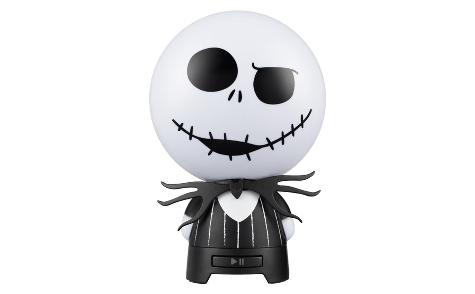 eKids Nightmare Before Christmas design Bluetooth speaker featuring Jack Skellington, ideal desk companion.