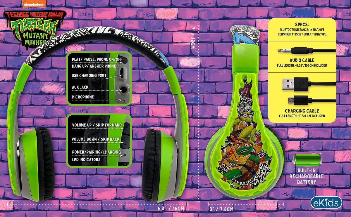 Charging indicator on eKids Ninja Turtles headphones for easy power checks
