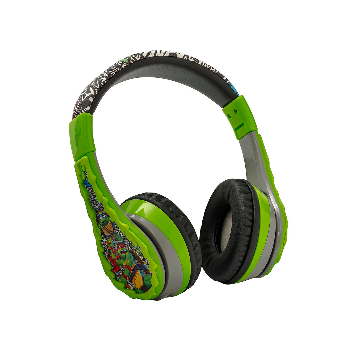 eKids Ninja Turtles headphones worn by a child using a tablet for learning