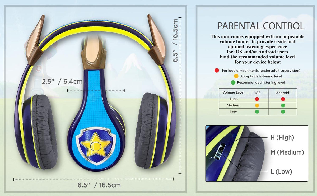 eKids Paw Patrol Chase adjustable headband scale showing size flexibility