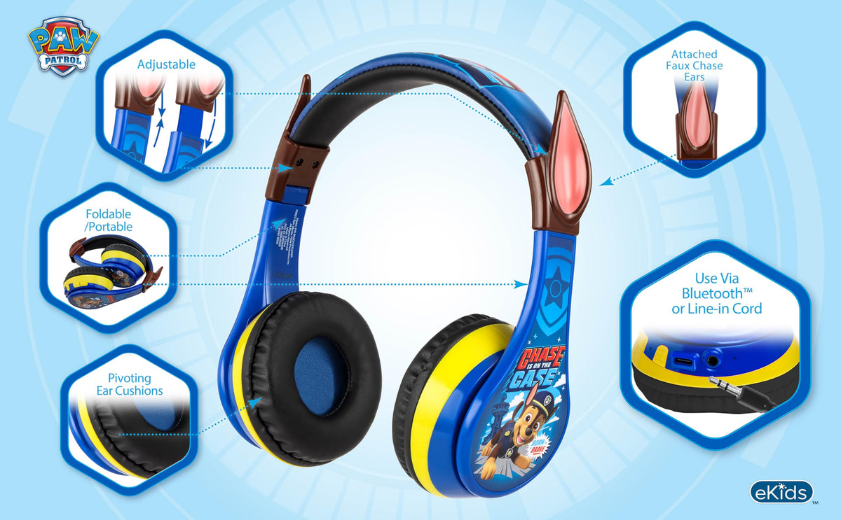 eKids PAW Patrol Chase earcup detail with soft cushion for comfortable listening