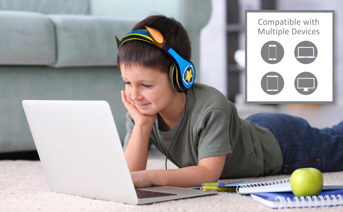 eKids Paw Patrol Chase child wearing headphones showing comfortable fit