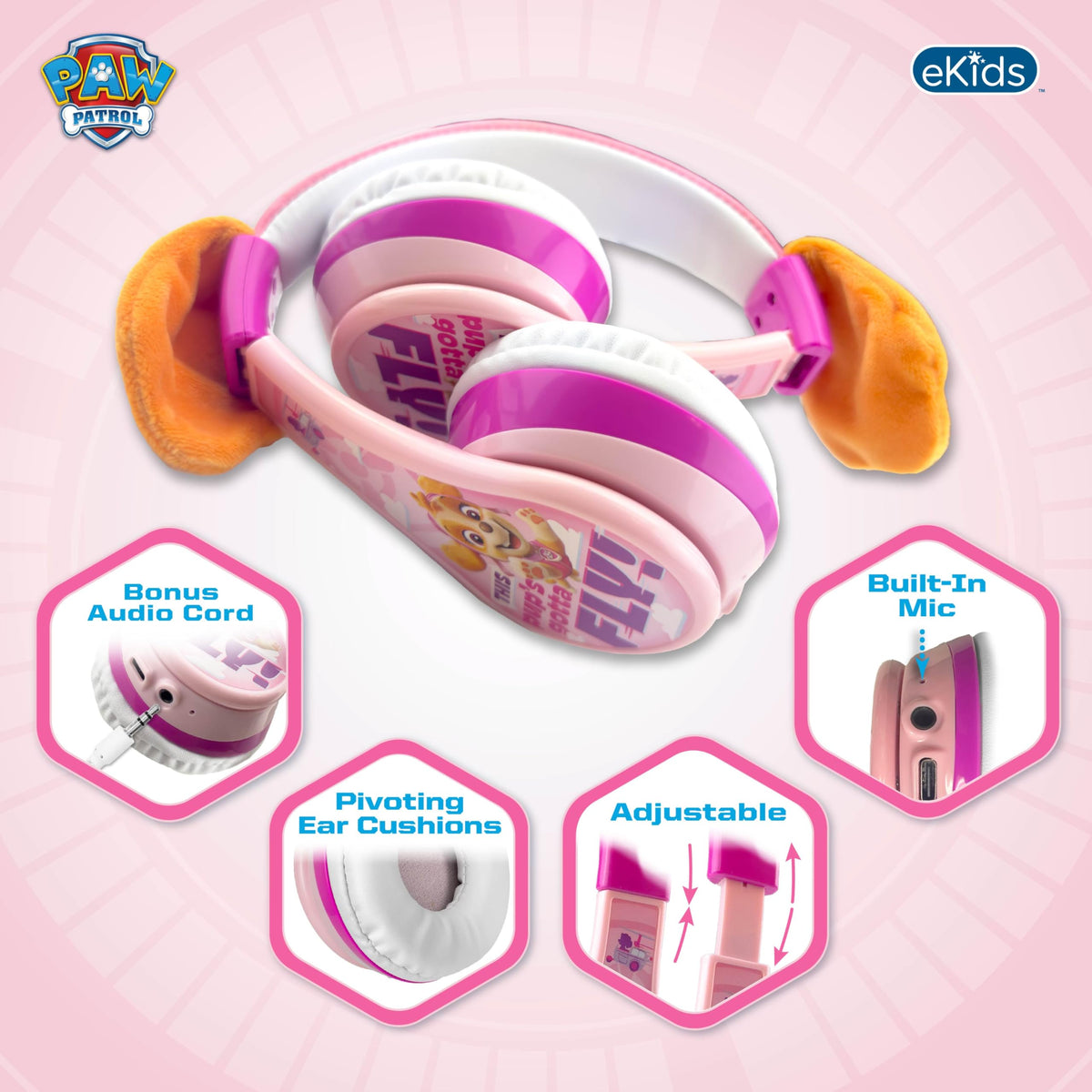 eKids earcup close-up showing soft padding for extended comfort and noise isolation