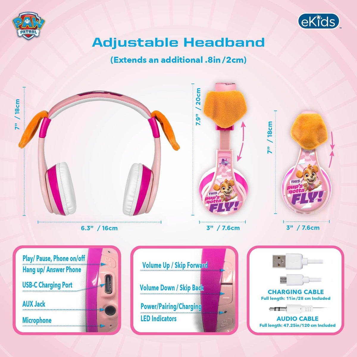 eKids pairing LED on headphones showing easy Bluetooth connection for parents