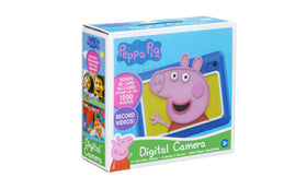 eKids Peppa Pig beside a child’s hand showing compact, kid-friendly size