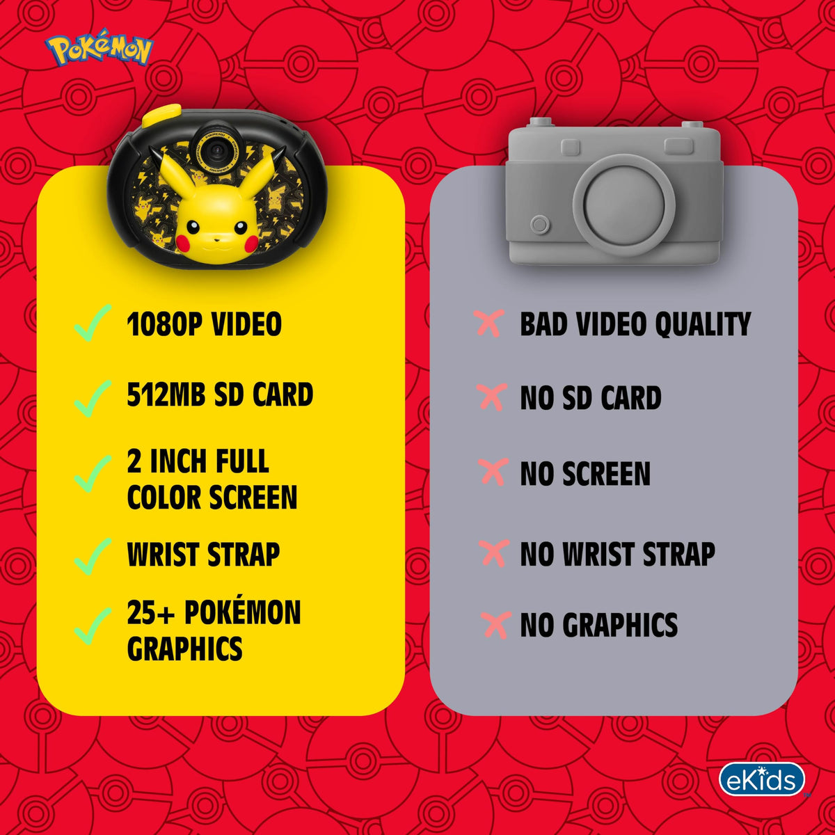 eKids Pikachu recording screen showing video mode to capture moving moments