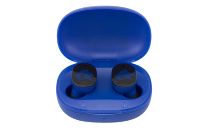 ekids Sonic hedgehog earbuds with charging case, ideal for travel and quick charging.