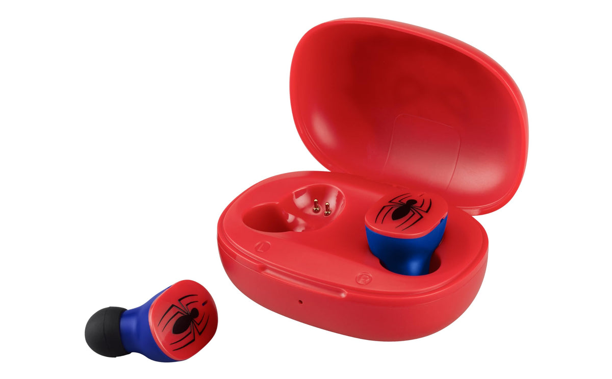 ekids Spider-Man earbuds being used with a tablet for homework or entertainment
