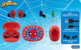 ekids Spider-Man earbuds with soft rubber cushions in three sizes for a snug fit