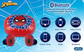 ekids Spider-Man earbuds with USB-C charging cable included for quick recharges