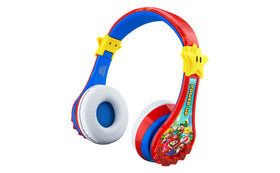 eKids child wearing Super Mario headphones enjoying comfortable, safer listening