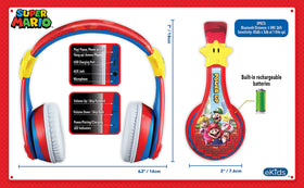 eKids 3.5mm cable and charging port showing wired and rechargeable options