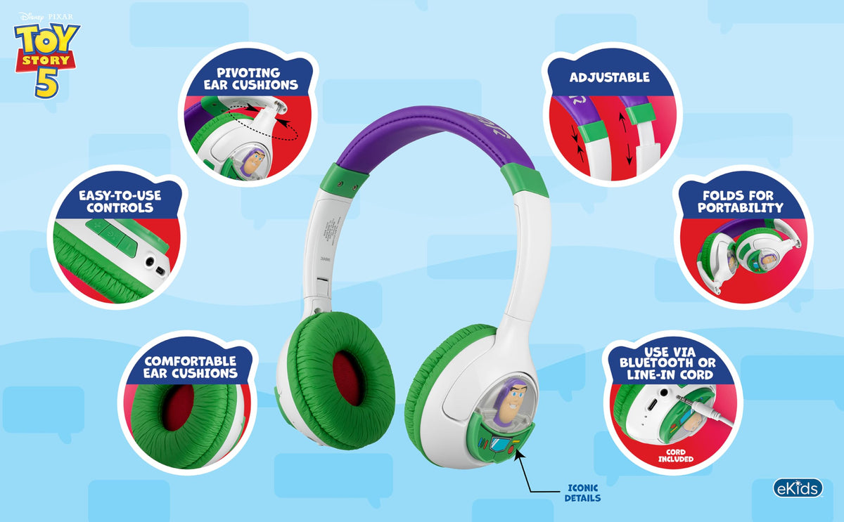 Toy Story 5 Buzz Lightyear headphones with adjustable headband for comfort
