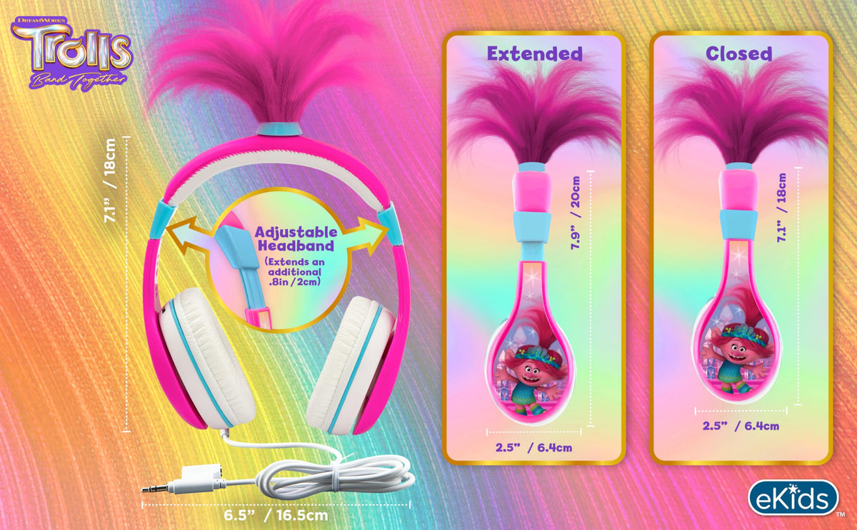 eKids Trolls beside ruler showing compact size and portability