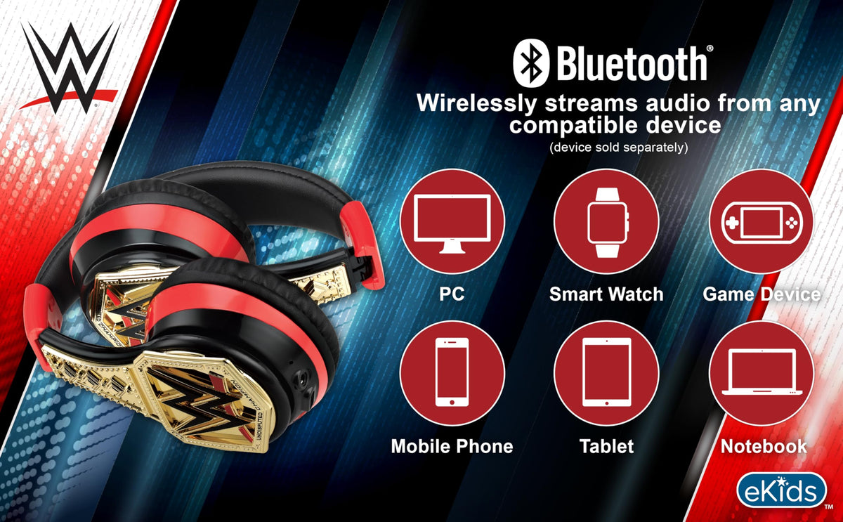 eKids WWE paired with tablet showing Bluetooth connectivity benefit