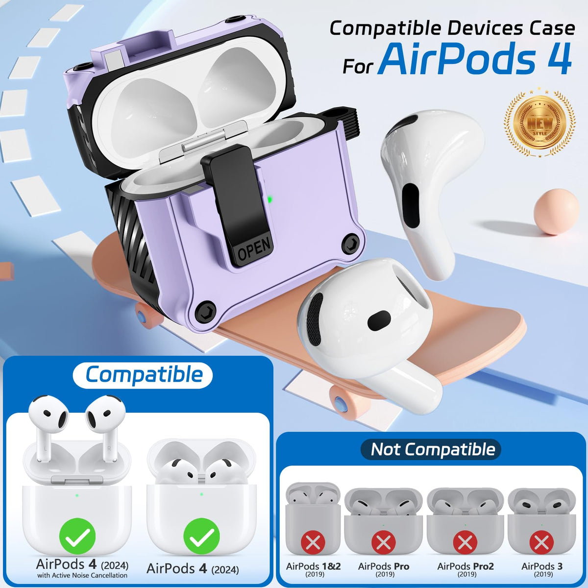 Ekoonpft AirPods 4 case auto-open design for quick access.