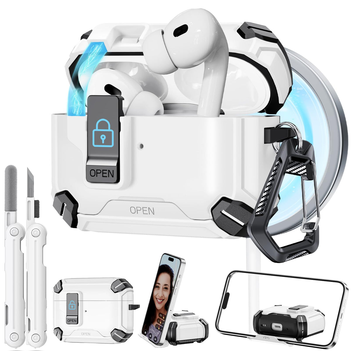 Ekoonpft AirPods Pro 2 case with built in stand for hands free viewing
