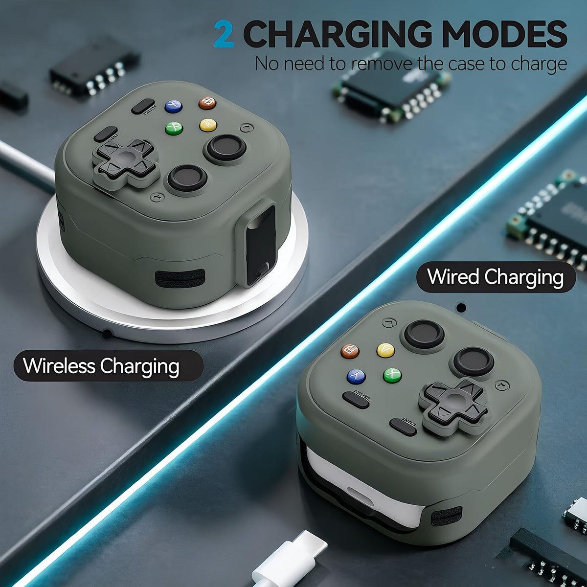 Ekoonpft case shows charging status via front LED while charging.
