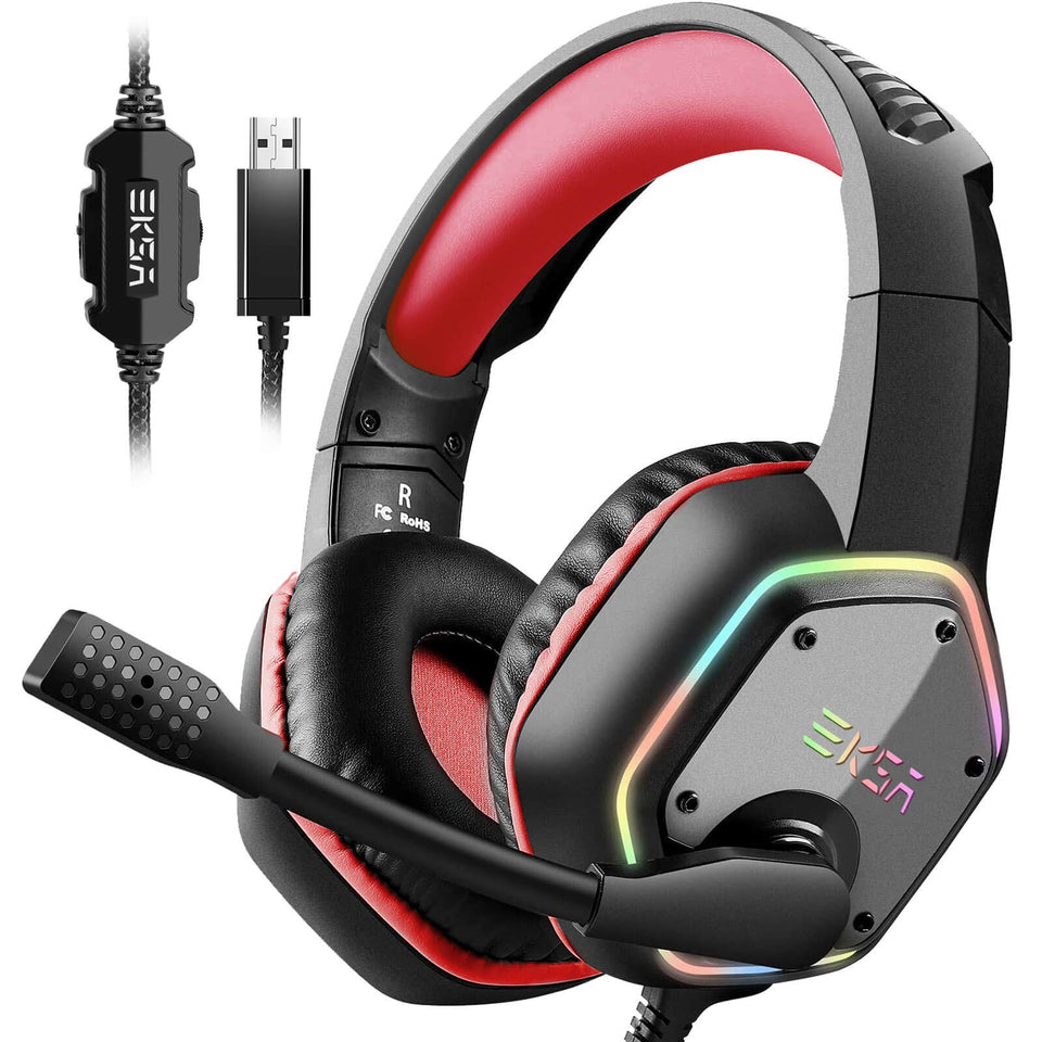 EKSA E1000 front view showing red finish and RGB lighting for stylish gaming