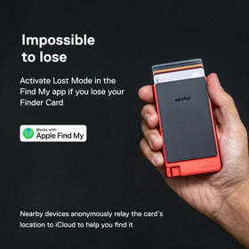 Ekster Finder Card integrates with Apple Find My for global location data.