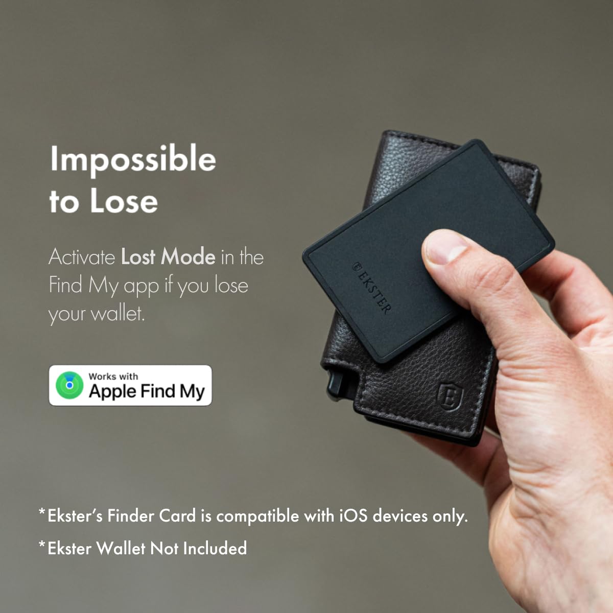 Ekster Finder Card with included charging cable connected, showing rechargeable convenience