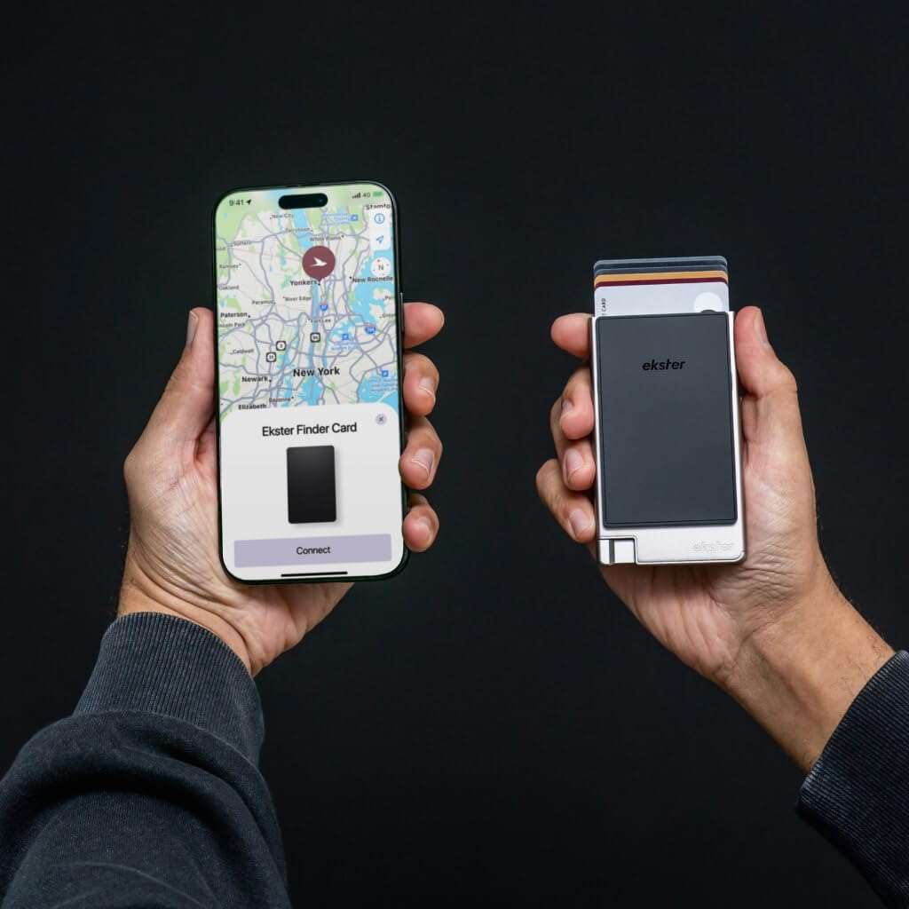 Ekster Finder Card fits compact wallet size for discreet tracking anywhere.
