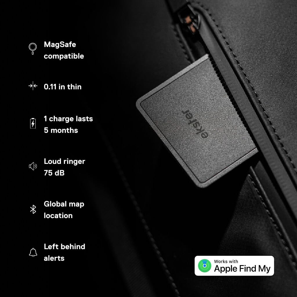 Ekster Finder Card demonstrates MagSafe magnets attached to iPhone for easy attachment.