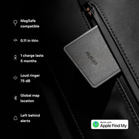 Ekster Finder Card demonstrates MagSafe magnets attached to iPhone for easy attachment.