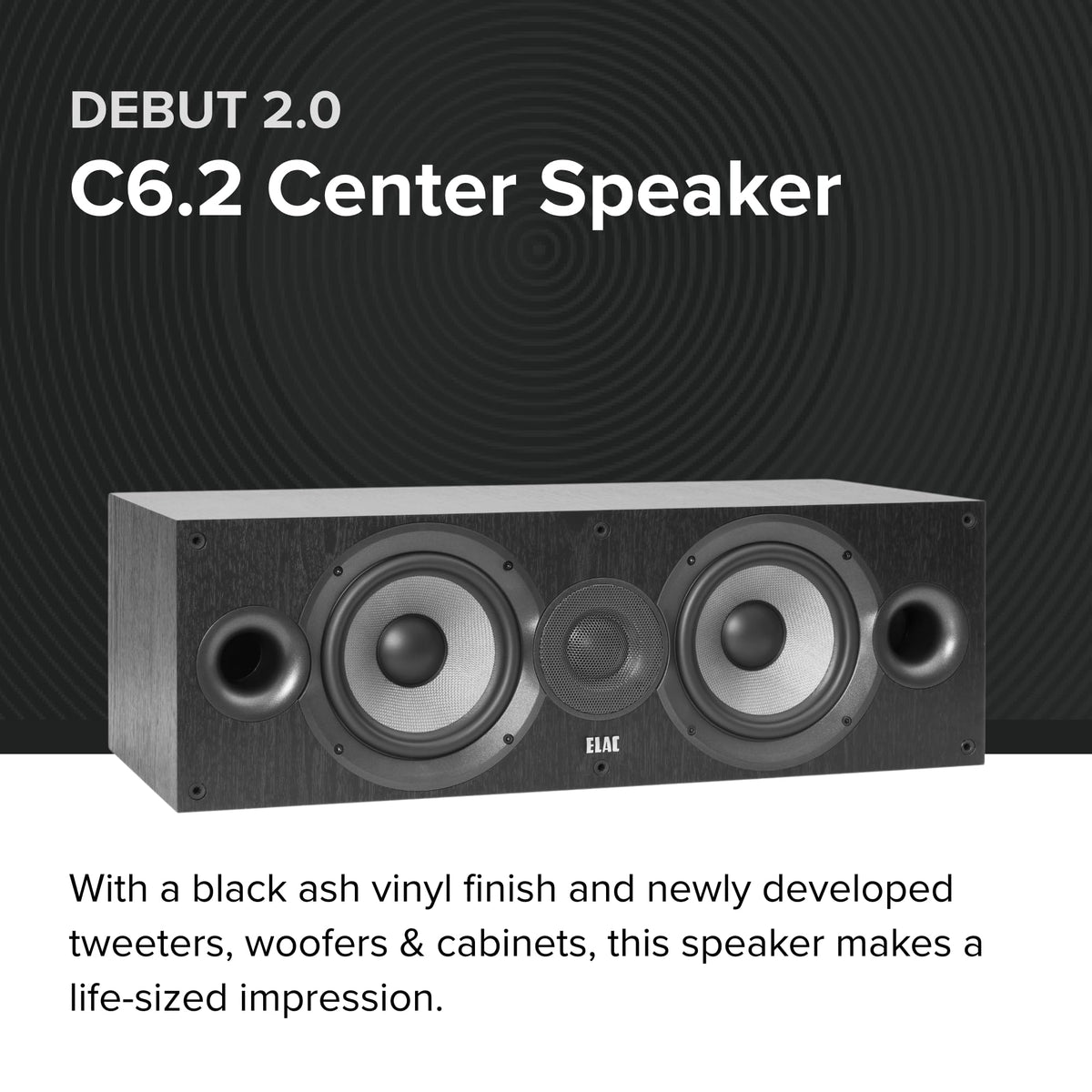 ELAC Debut 2.0 C6.2 cloth dome tweeter close-up and high-frequency clarity