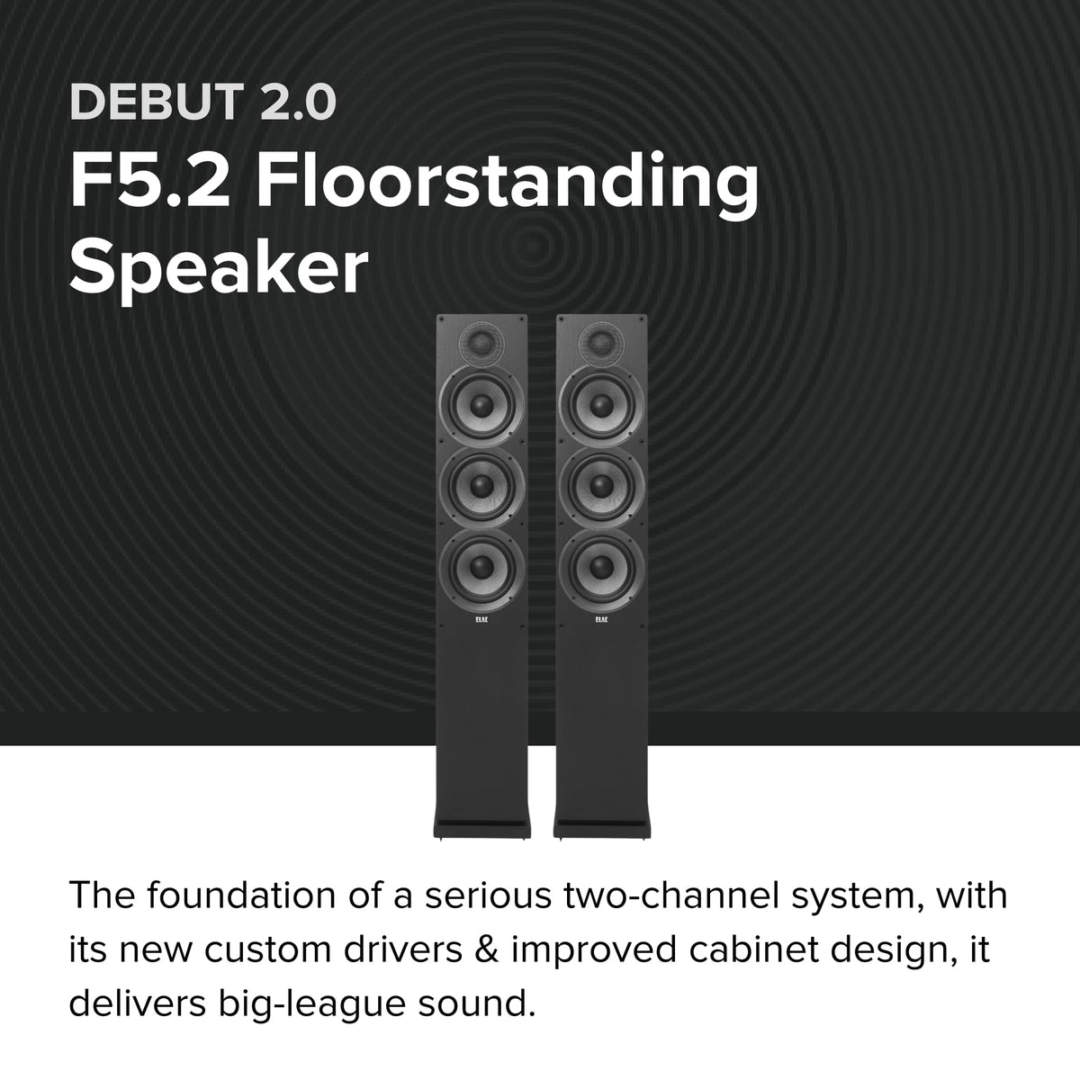 ELAC Debut 2.0 F5.2 tweeter closeup highlights the cloth dome for crisp highs