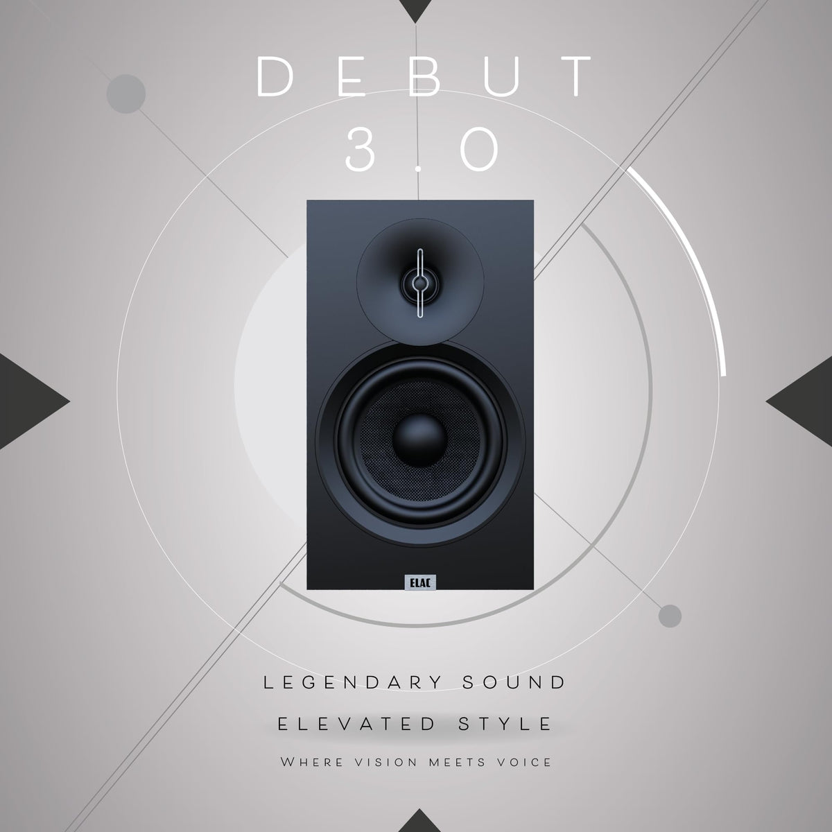 ELAC Debut 3.0 DB53-W pair on shelf demonstrates compact bookshelf setup