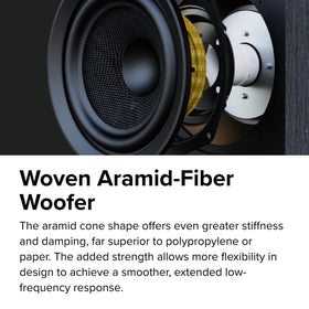 ELAC Debut 3.0 DC63-WN tweeter closeup emphasizes aluminum dome detail for crisp highs.