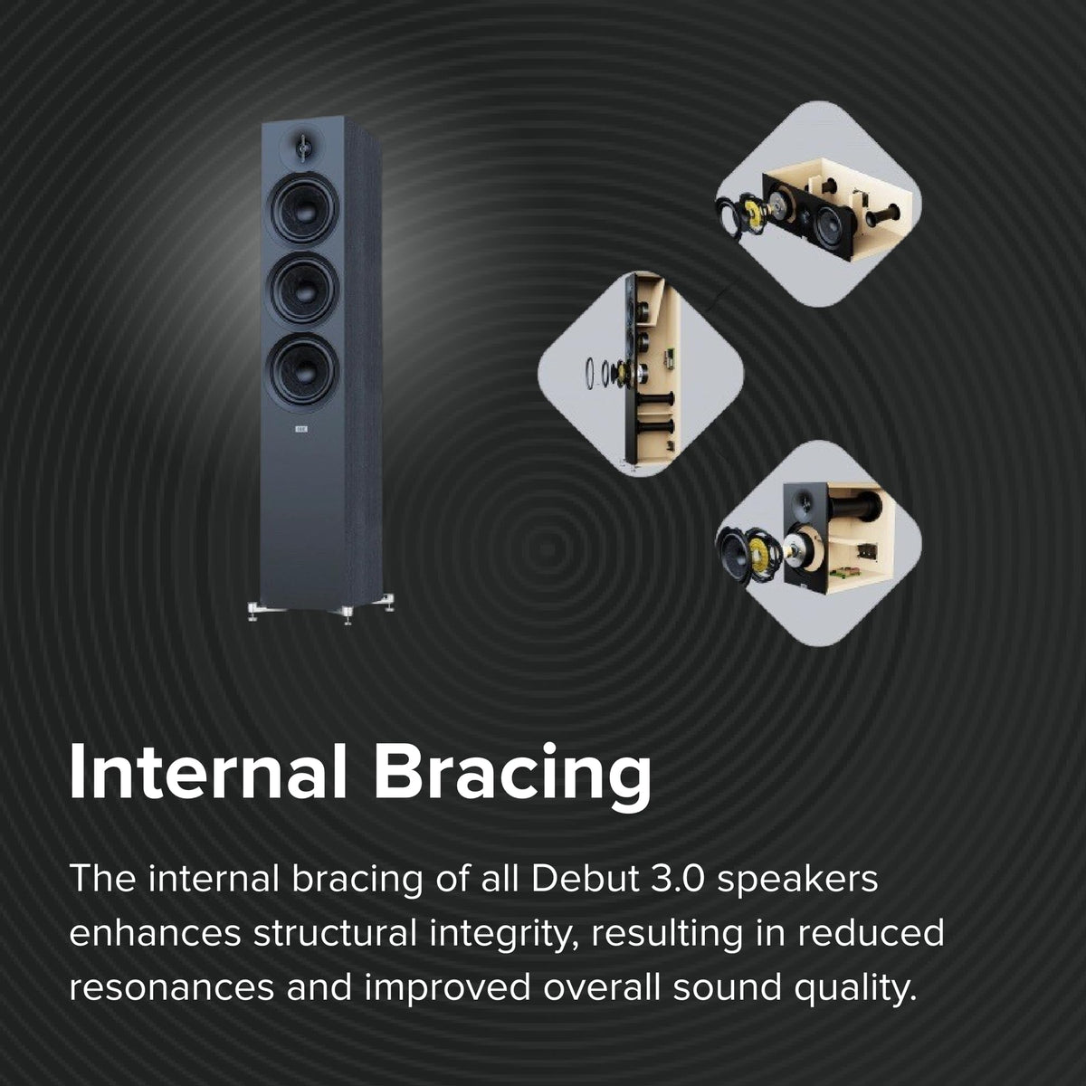 ELAC Debut 3.0 DB63-BK cabinet texture in black ash