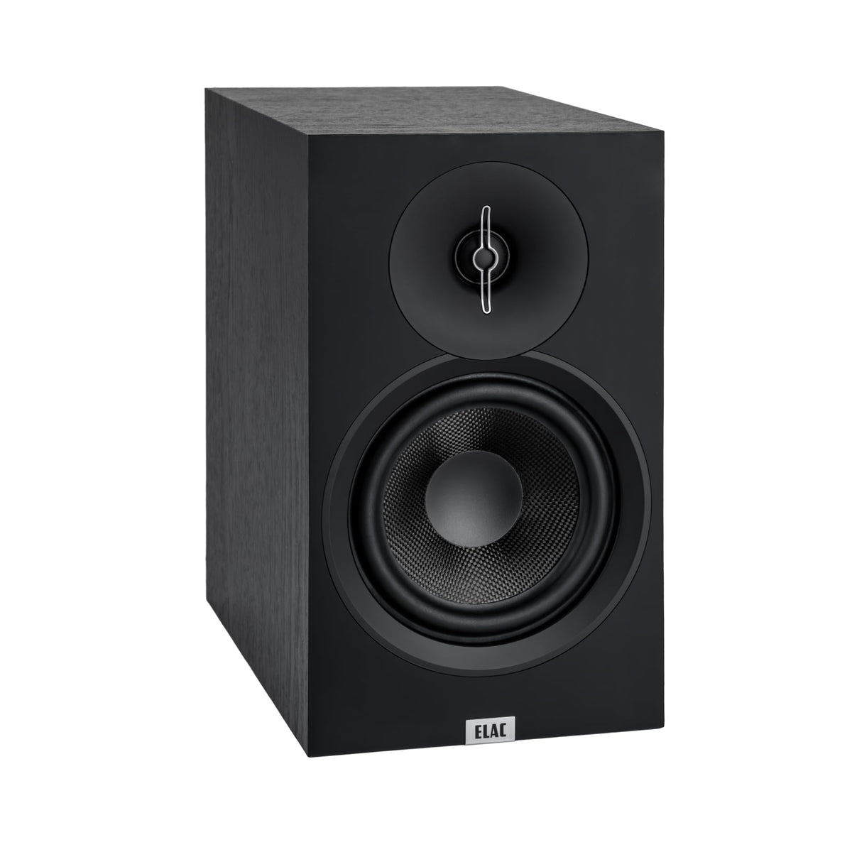 ELAC Debut 3.0 DB63-BK front view in black ash for compact spaces