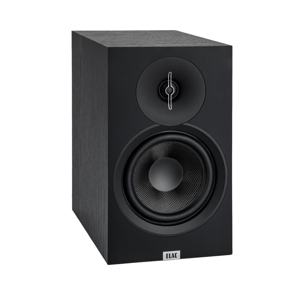 ELAC Debut 3.0 DB63-BK front view in black ash for compact spaces