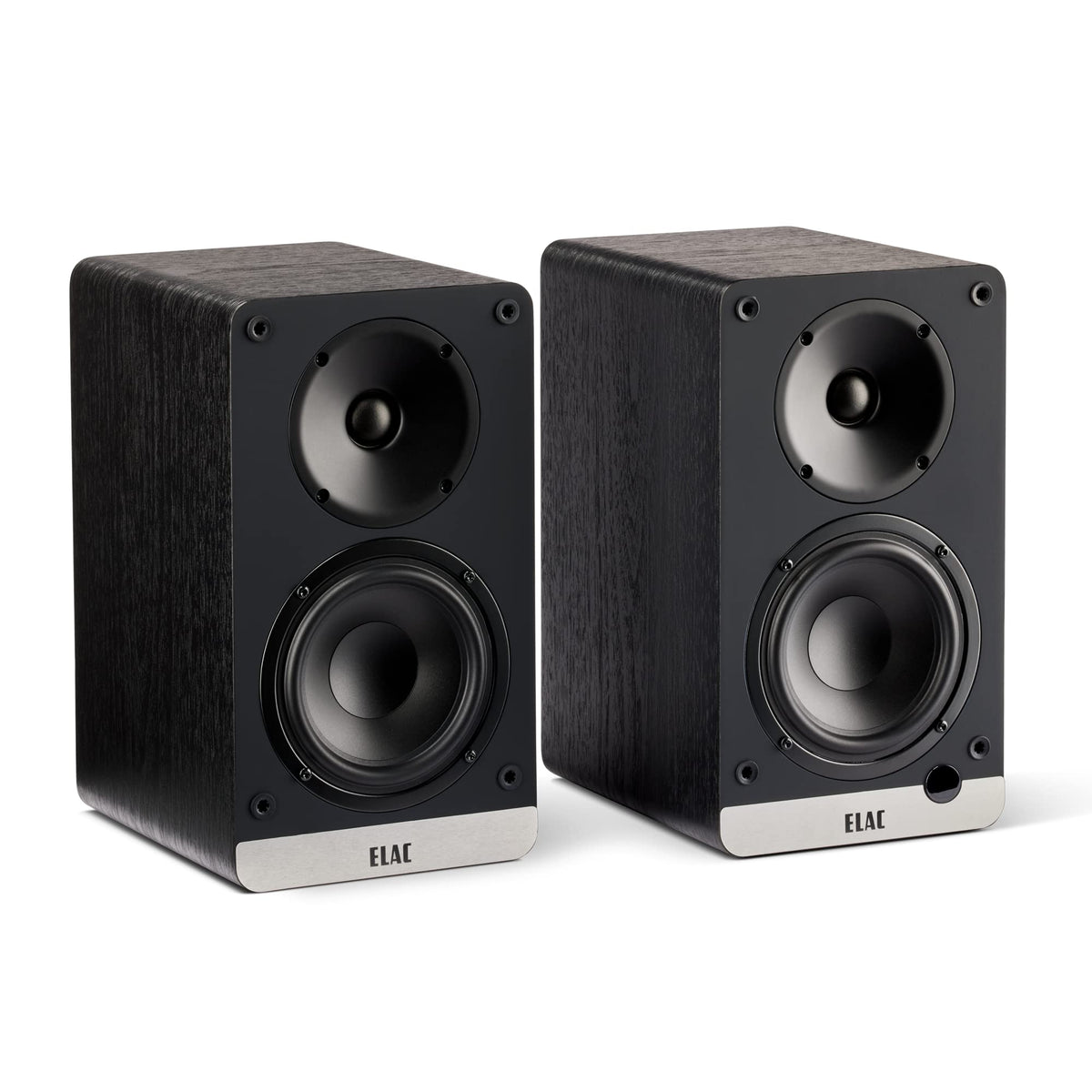 ELAC Debut ConneX front view shows a compact bookshelf design for easy TV audio.