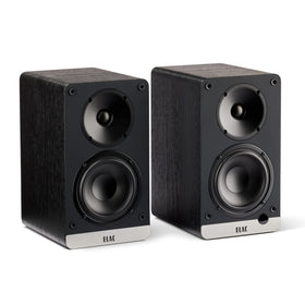 ELAC Debut ConneX front view shows a compact bookshelf design for easy TV audio.