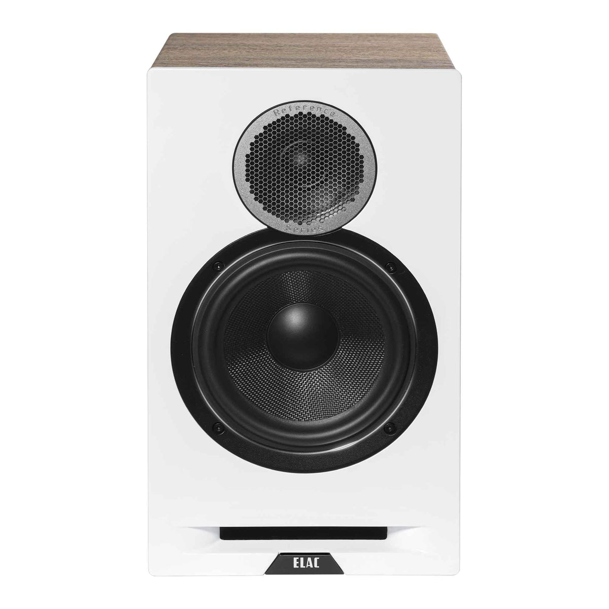 ELAC Debut Reference B6.2 oak cabinet side view for traditional interiors.