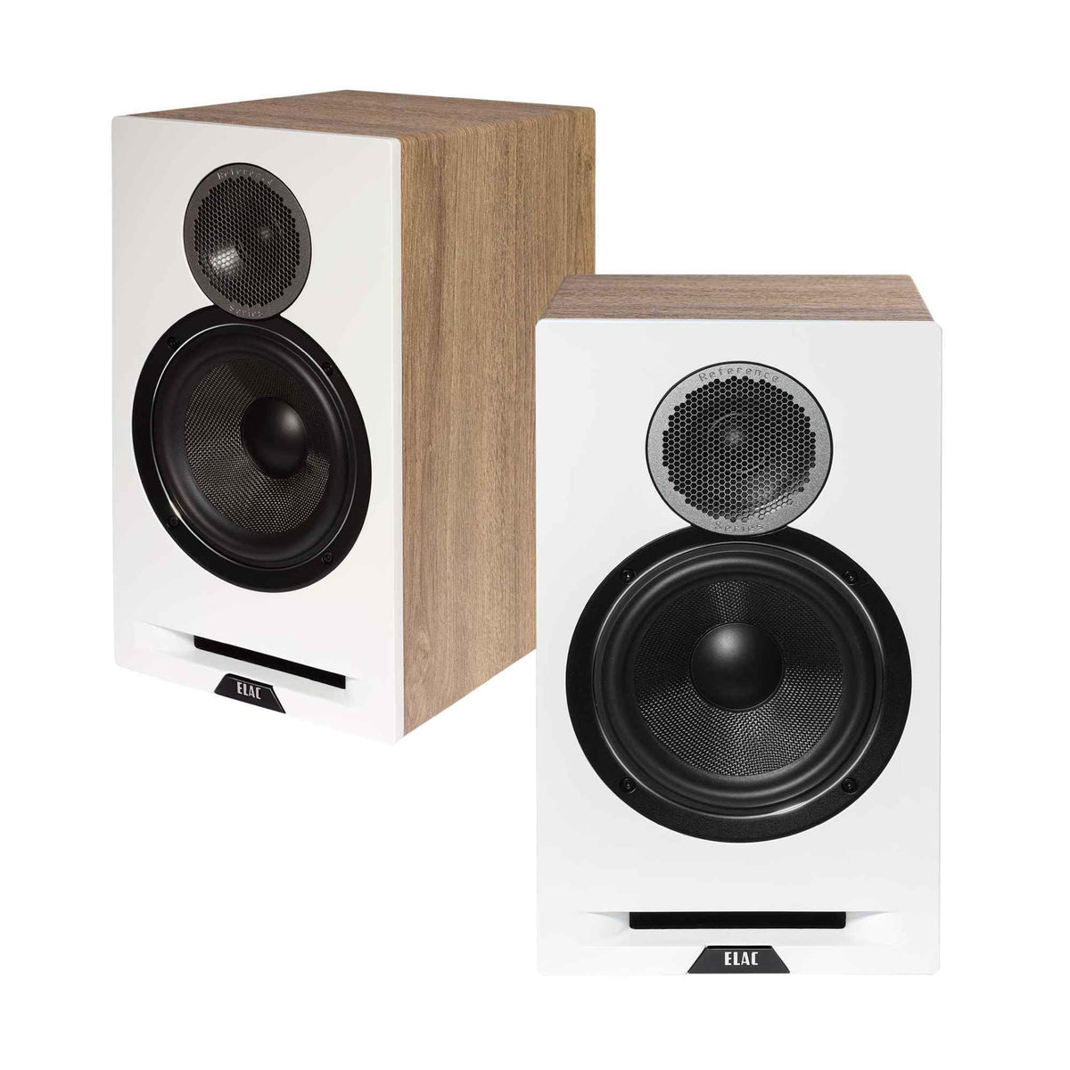 ELAC Debut Reference B6.2 front view with white baffle enhances modern room aesthetics.