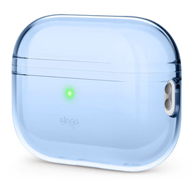 elago AirPods Pro 2 clear case Aqua Blue front view highlights transparent protection.