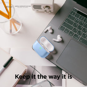elago AirPods Pro 2 case Aqua Blue micro-dot pattern reduces fingerprints.