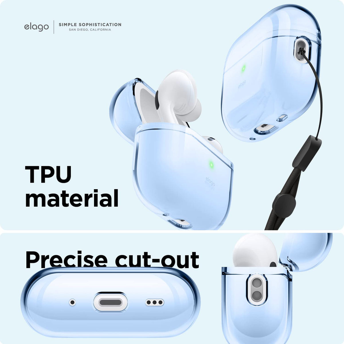 elago AirPods Pro 2 case Aqua Blue wireless charging compatible.