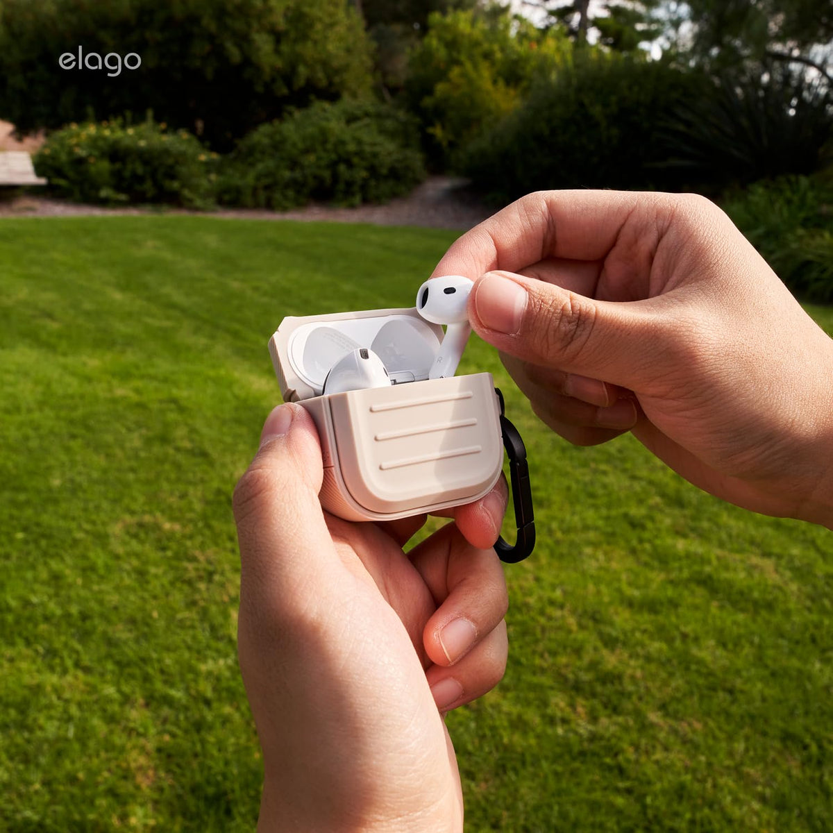 elago Armor AirPods 4 case on desk setup for organized protection