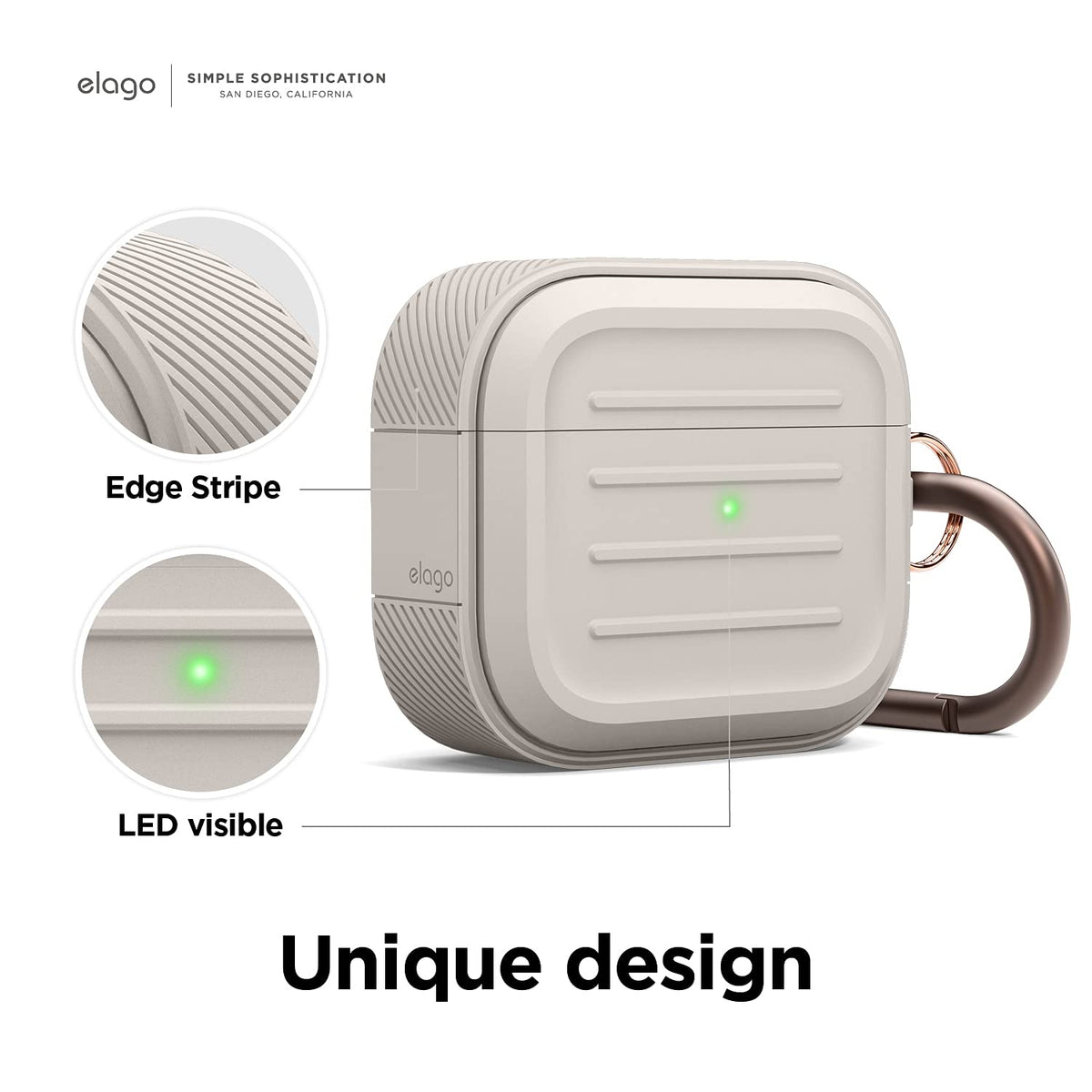 elago Armor Case for AirPods 3rd Gen, side grip close-up showing secure handling
