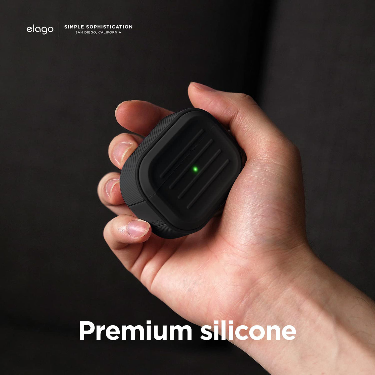 elago open lid showing precise fit around AirPods charging case