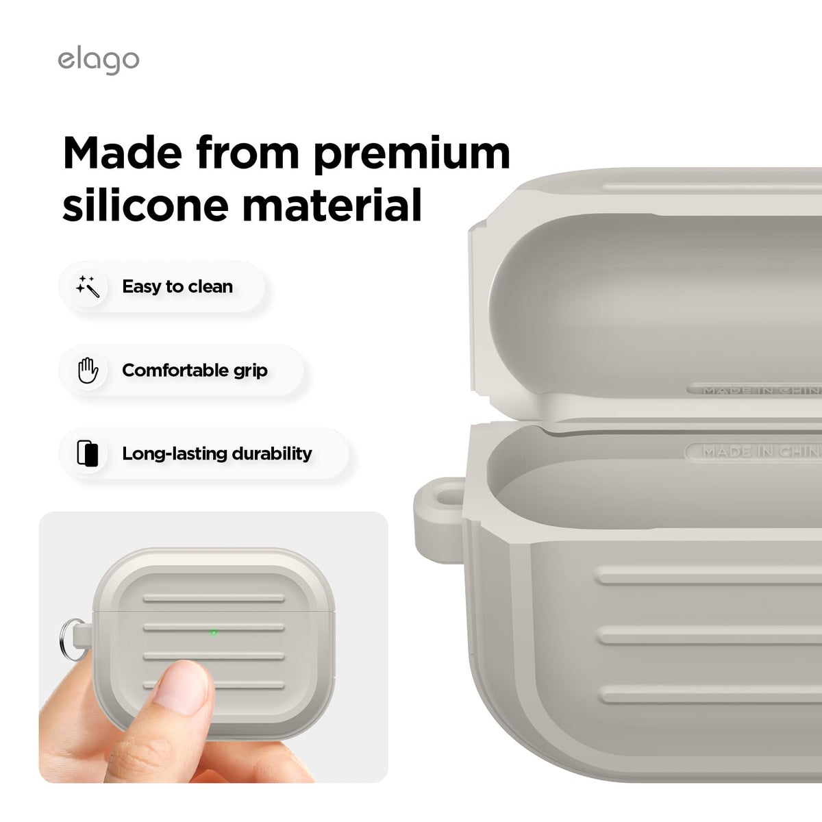 elago Armor Case clipped with included carabiner to a bag, enabling secure everyday carry