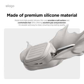 elago Armor AirPods 4 Stone carabiner attached for secure on-the-go carrying